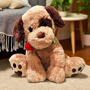 NEW Walgreens Large Jumbo Dog Plush Spotted Eye Puppy w Rose in Mouth 24" Hug Me